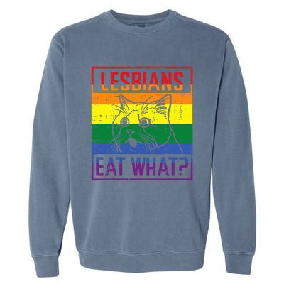 Lesbians Eat What Cat Funny Humor Pun Lgbtq Pride Flag Garment-Dyed Sweatshirt