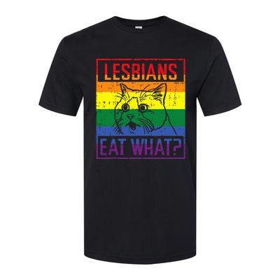 Lesbians Eat What Cat Funny Humor Pun Lgbtq Pride Flag Softstyle CVC T-Shirt