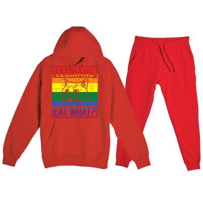 Lesbians Eat What Cat Funny Humor Pun Lgbtq Pride Flag Premium Hooded Sweatsuit Set