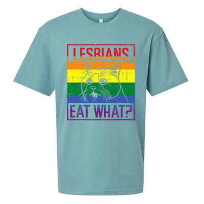 Lesbians Eat What Cat Funny Humor Pun Lgbtq Pride Flag Sueded Cloud Jersey T-Shirt