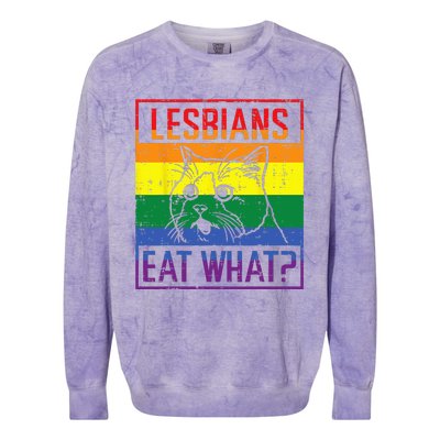 Lesbians Eat What Cat Funny Humor Pun LGBTQ Pride Flag Women Colorblast Crewneck Sweatshirt