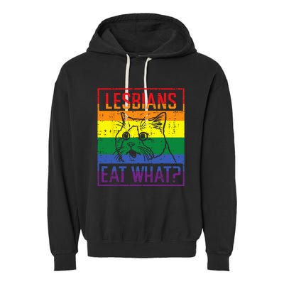 Lesbians Eat What Cat Funny Humor Pun LGBTQ Pride Flag Women Garment-Dyed Fleece Hoodie