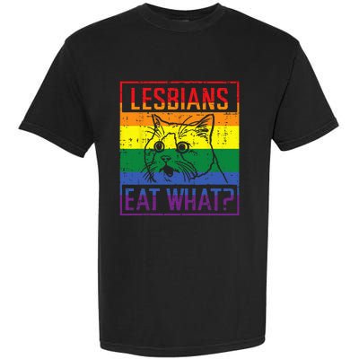 Lesbians Eat What Cat Funny Humor Pun LGBTQ Pride Flag Women Garment-Dyed Heavyweight T-Shirt