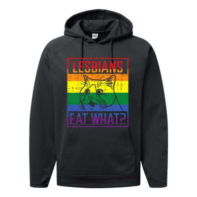 Lesbians Eat What Cat Funny Humor Pun LGBTQ Pride Flag Women Performance Fleece Hoodie