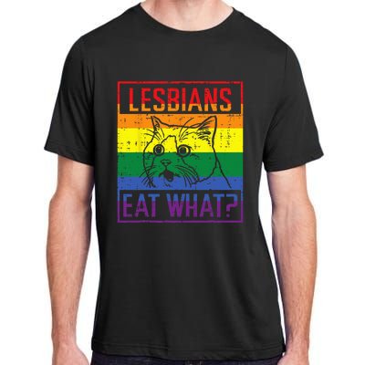 Lesbians Eat What Cat Funny Humor Pun LGBTQ Pride Flag Women Adult ChromaSoft Performance T-Shirt