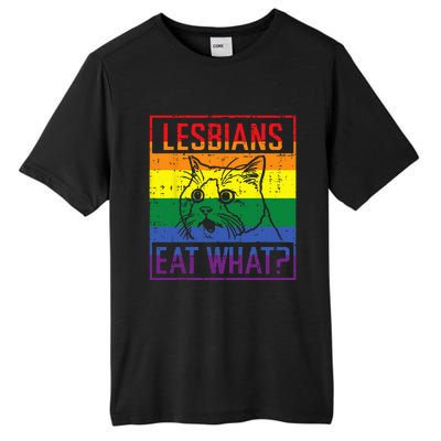 Lesbians Eat What Cat Funny Humor Pun LGBTQ Pride Flag Women Tall Fusion ChromaSoft Performance T-Shirt