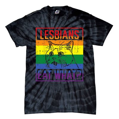 Lesbians Eat What Cat Funny Humor Pun LGBTQ Pride Flag Women Tie-Dye T-Shirt