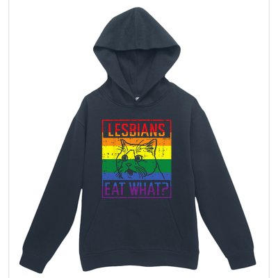 Lesbians Eat What Cat Funny Humor Pun LGBTQ Pride Flag Women Urban Pullover Hoodie