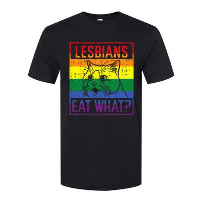 Lesbians Eat What Cat Funny Humor Pun LGBTQ Pride Flag Women Softstyle CVC T-Shirt