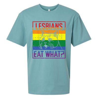 Lesbians Eat What Cat Funny Humor Pun LGBTQ Pride Flag Women Sueded Cloud Jersey T-Shirt