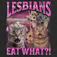 Lesbians Eat What?! Funny Cat Pride Lgbtq Pun 7 Panel Mesh Trucker Snapback Hat