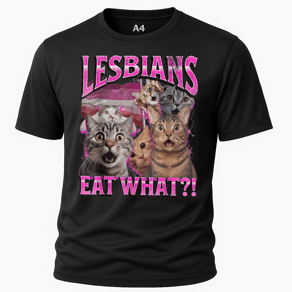 Lesbians Eat What?! Funny Cat Pride Lgbtq Pun Cooling Performance Crew T-Shirt