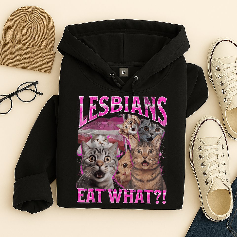 Lesbians Eat What?! Funny Cat Pride Lgbtq Pun Hoodie