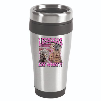 Lesbians Eat What?! Funny Cat Pride Lgbtq Pun 16oz Travel Tumbler