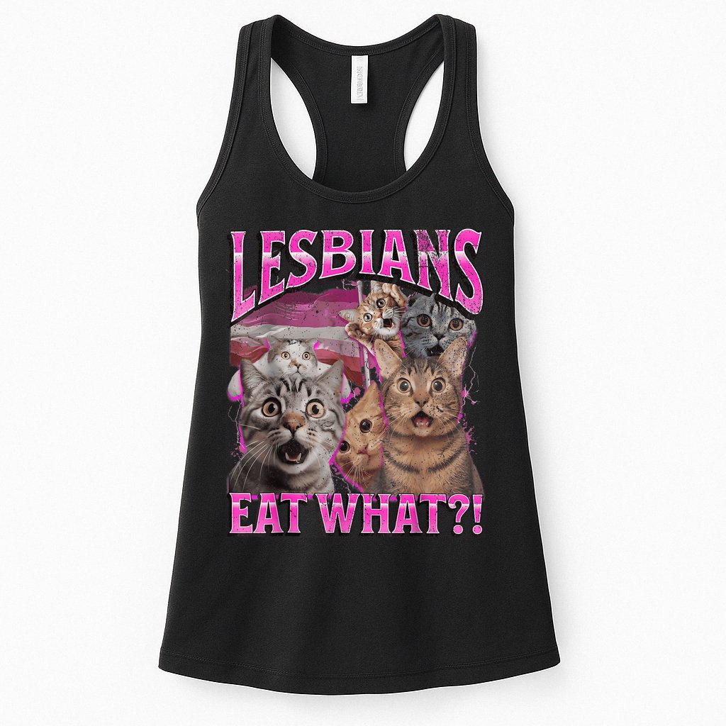 Lesbians Eat What?! Funny Cat Pride Lgbtq Pun Womens Tank Top