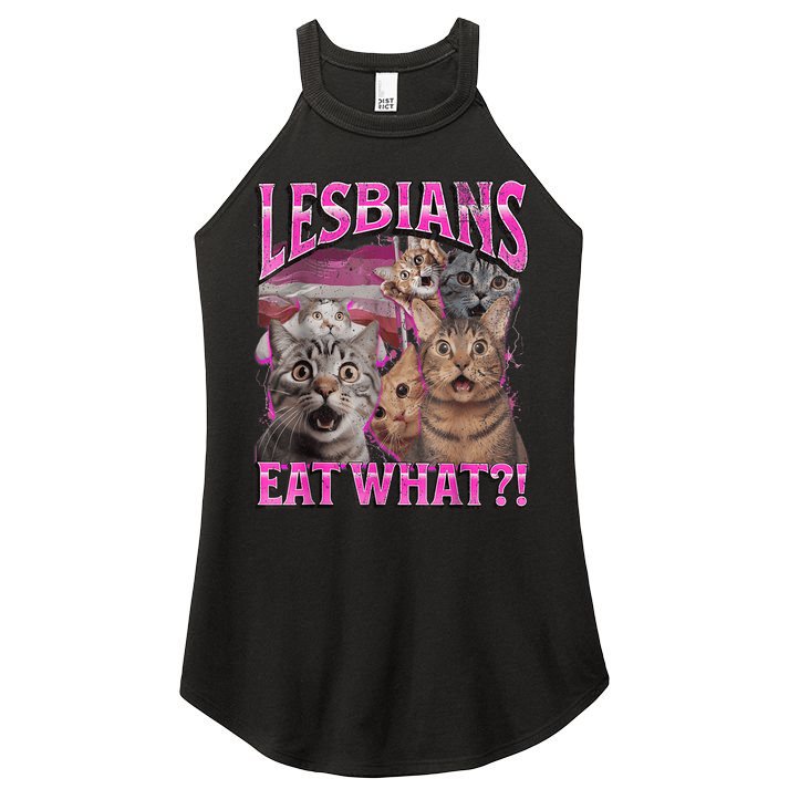 Lesbians Eat What?! Funny Cat Pride Lgbtq Pun Women's Perfect Tri Rocker Tank