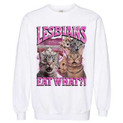 Lesbians Eat What?! Funny Cat Pride Lgbtq Pun Garment-Dyed Sweatshirt