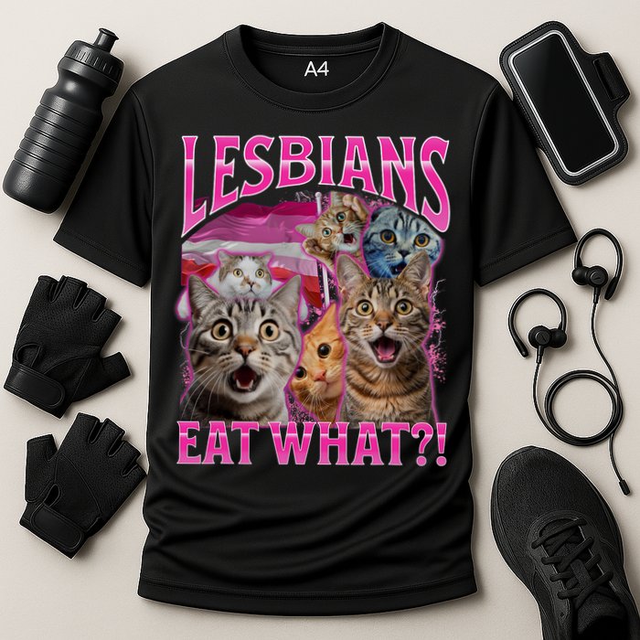 Lesbians Eat What Funny Offensive Cat Bootleg Sarcastic Cooling Performance Crew T-Shirt