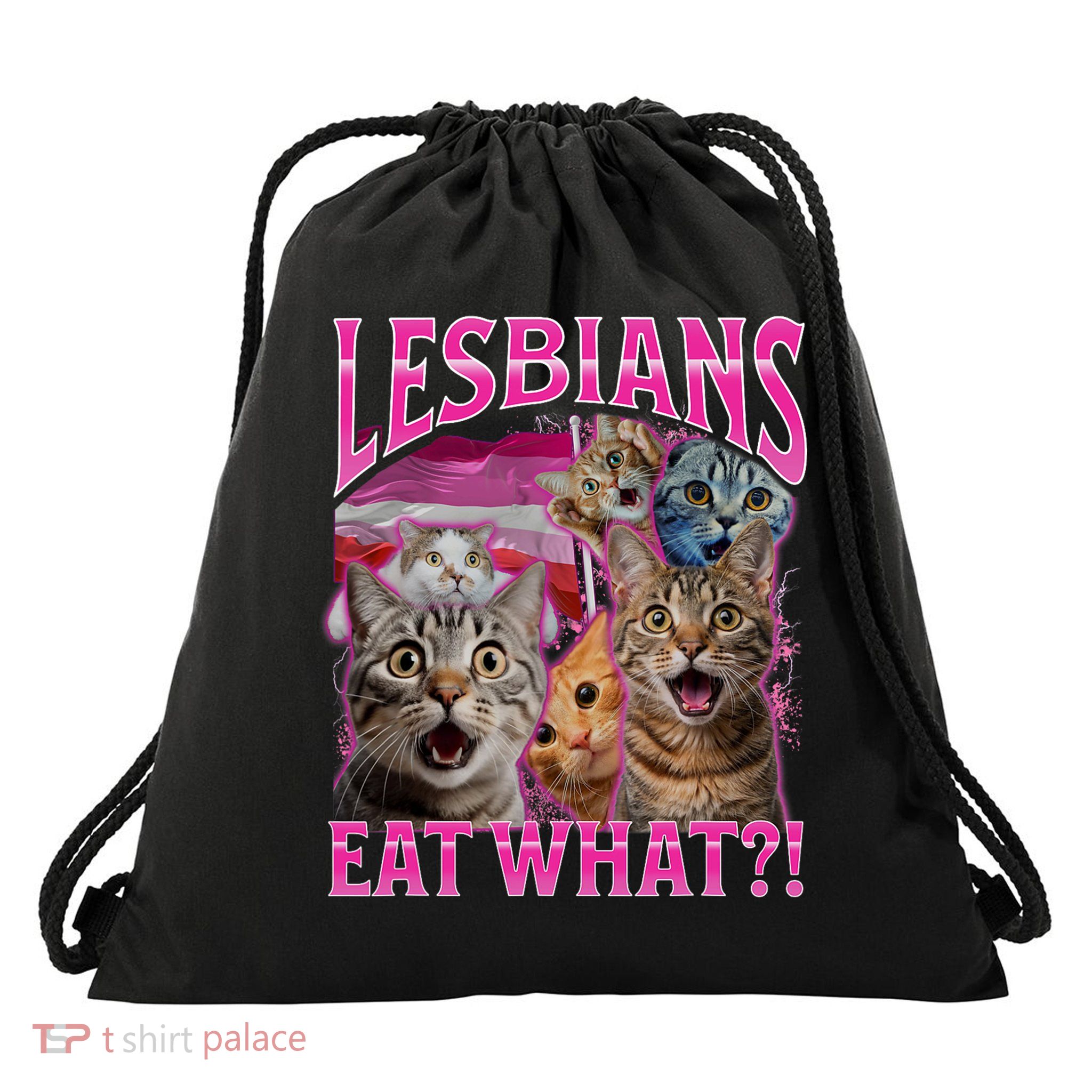 Lesbians Eat What Funny Offensive Cat Bootleg Sarcastic Drawstring Bag