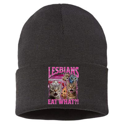 Lesbians Eat What Funny Offensive Cat Bootleg Sarcastic Sustainable Knit Beanie
