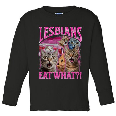 Lesbians Eat What Funny Offensive Cat Bootleg Sarcastic Toddler Long Sleeve Shirt