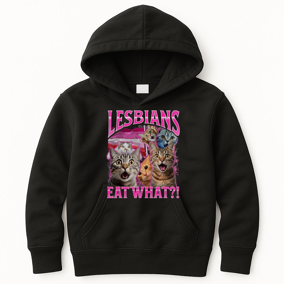 Lesbians Eat What Funny Offensive Cat Bootleg Sarcastic Kids Hoodie