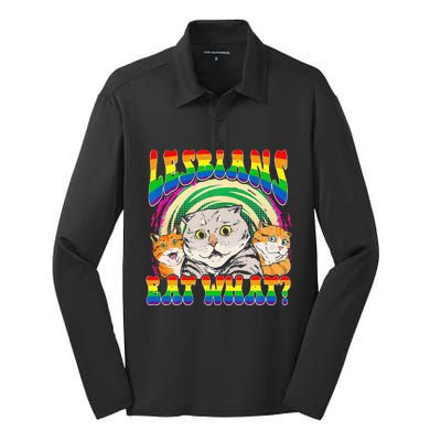 Lesbians Eat What Cat National Coming Out Day LGBQ Pride Silk Touch Performance Long Sleeve Polo