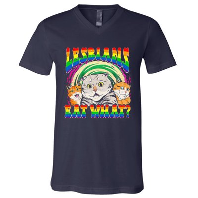 Lesbians Eat What Cat National Coming Out Day LGBQ Pride V-Neck T-Shirt