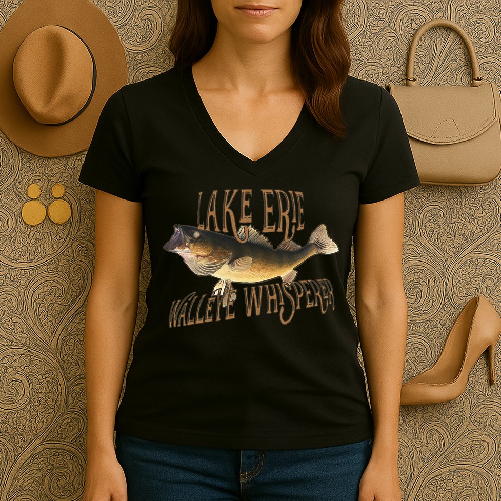 Lake Erie Walleye Whisperer Fishing Women's V-Neck T-Shirt