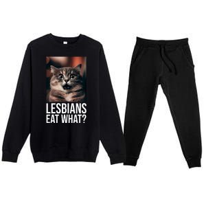 Lesbians Eat What Funny Cat Meme Premium Crewneck Sweatsuit Set