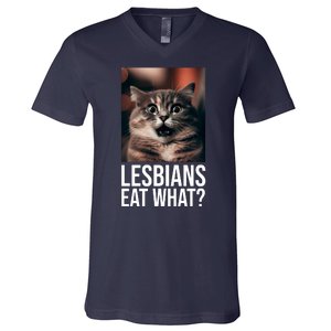 Lesbians Eat What Funny Cat Meme V-Neck T-Shirt