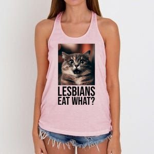 Lesbians Eat What Funny Cat Meme Women's Knotted Racerback Tank