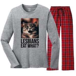 Lesbians Eat What Funny Cat Meme Women's Long Sleeve Flannel Pajama Set 