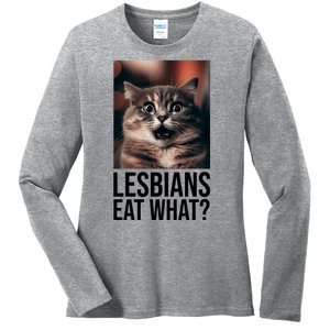 Lesbians Eat What Funny Cat Meme Ladies Long Sleeve Shirt