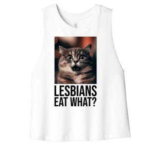 Lesbians Eat What Funny Cat Meme Women's Racerback Cropped Tank