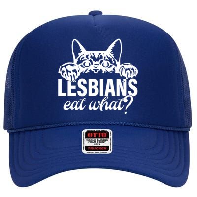 Lesbians Eat What Lgbtq Cat Gift High Crown Mesh Back Trucker Hat