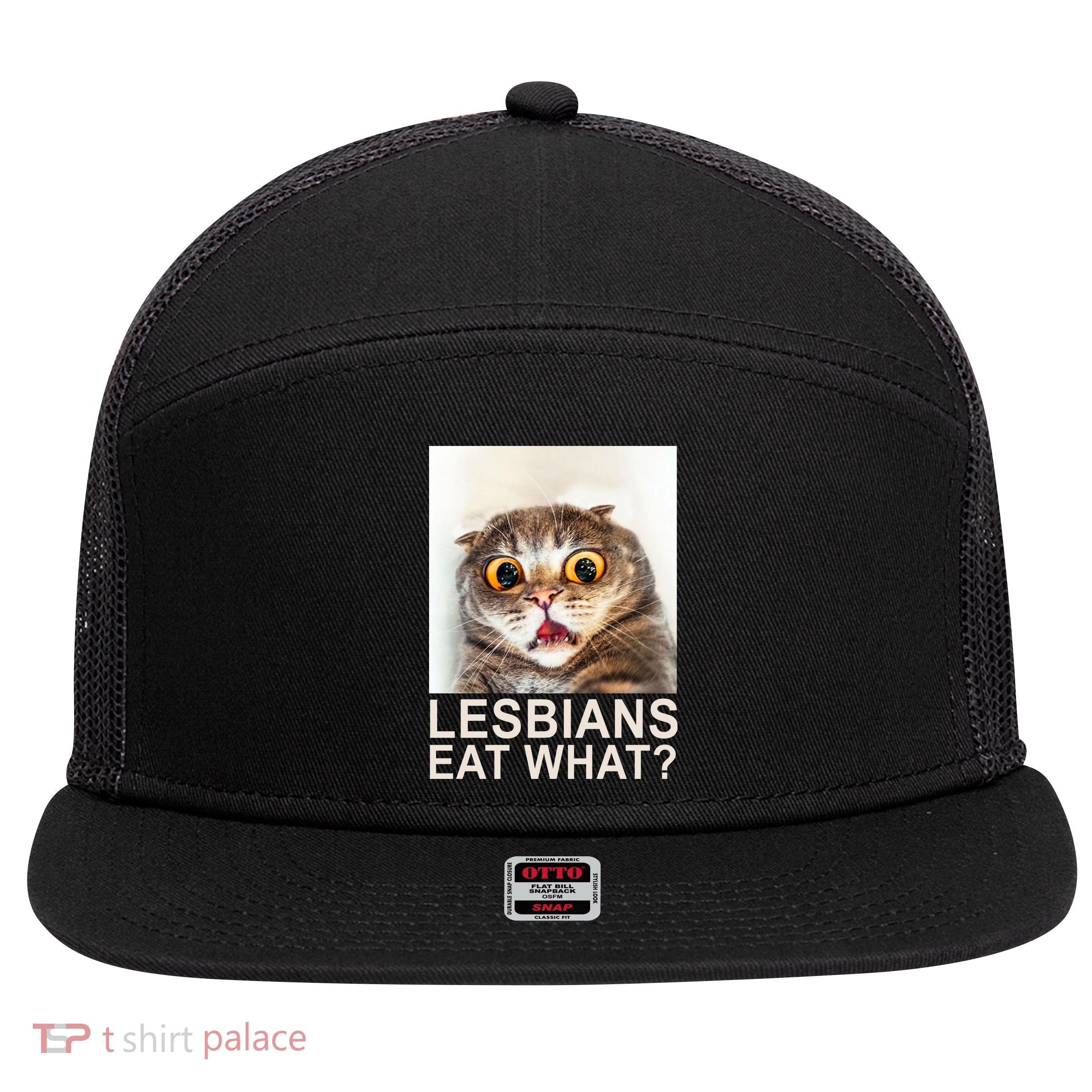 Lesbians Eat What Funny Cat 7 Panel Mesh Trucker Snapback Hat