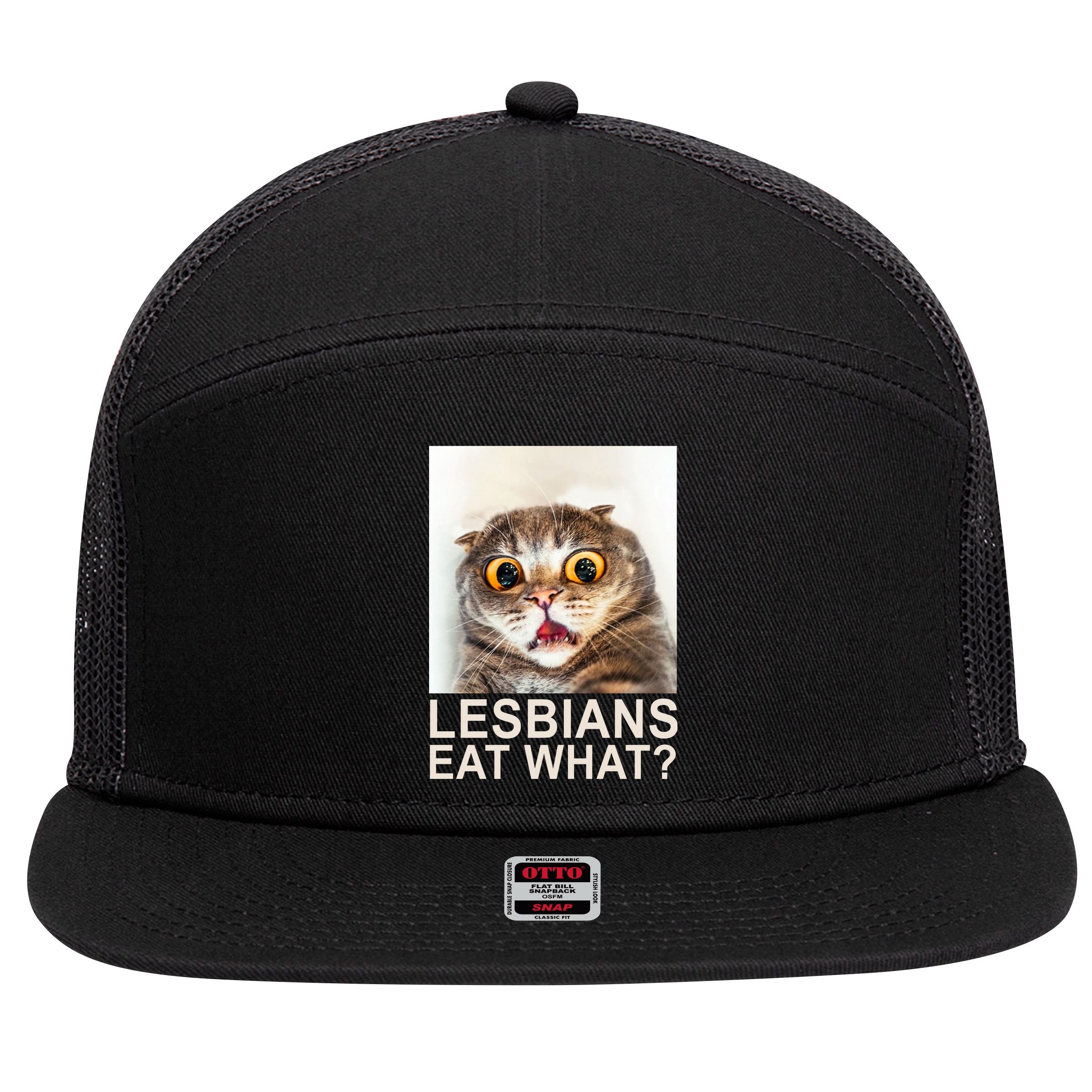 Lesbians Eat What Funny Cat 7 Panel Mesh Trucker Snapback Hat