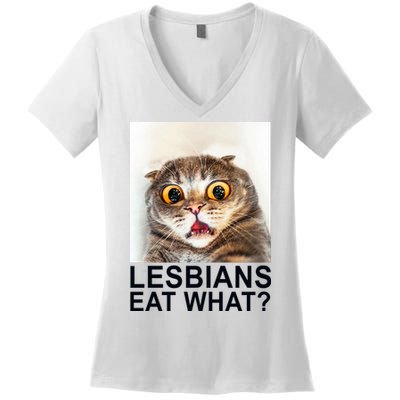 Lesbians Eat What Funny Cat Women's V-Neck T-Shirt