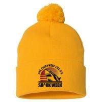 Live Every Week Like It'ss Shark Weeks Shark Lover Pom Pom 12in Knit Beanie