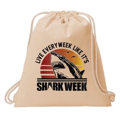 Live Every Week Like It'ss Shark Weeks Shark Lover Drawstring Bag