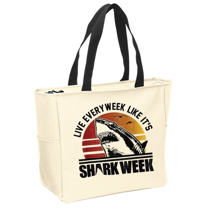 Live Every Week Like It'ss Shark Weeks Shark Lover Zip Tote Bag