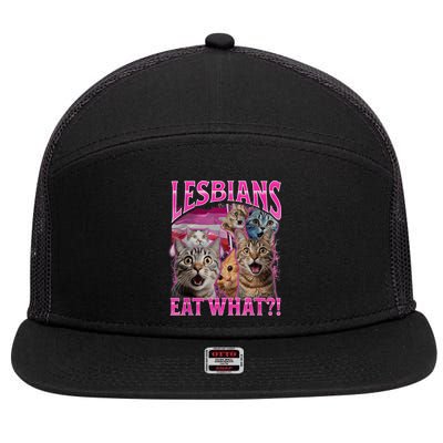 Lesbians Eat What Funny Offensive Cat Bootleg Sarcastic 7 Panel Mesh Trucker Snapback Hat