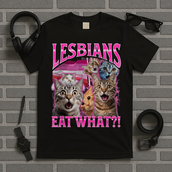 Lesbians Eat What Funny Offensive Cat Bootleg Sarcastic T-Shirt