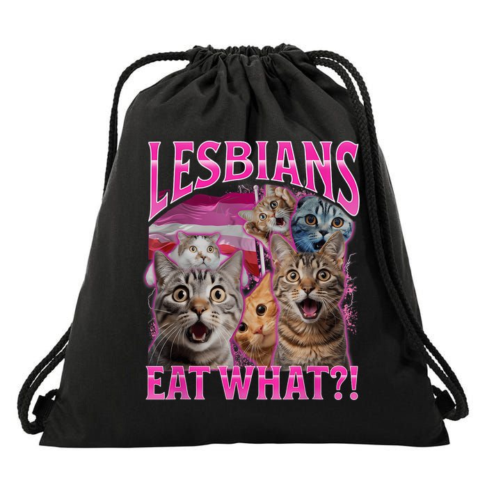 Lesbians Eat What Funny Offensive Cat Bootleg Sarcastic Drawstring Bag