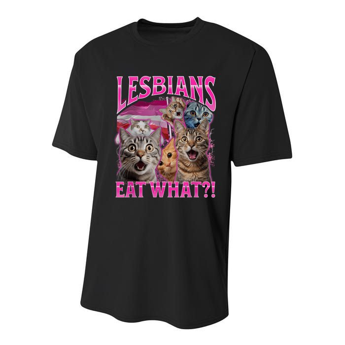 Lesbians Eat What Funny Offensive Cat Bootleg Sarcastic Youth Performance Sprint T-Shirt