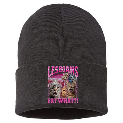 Lesbians Eat What Funny Offensive Cat Bootleg Sarcastic Sustainable Knit Beanie