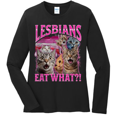 Lesbians Eat What Funny Offensive Cat Bootleg Sarcastic Ladies Long Sleeve Shirt