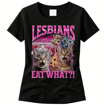 Lesbians Eat What Funny Offensive Cat Bootleg Sarcastic Womens T-Shirt