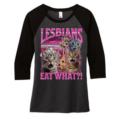 Lesbians Eat What Funny Offensive Cat Bootleg Sarcastic Women's Tri-Blend 3/4-Sleeve Raglan Shirt
